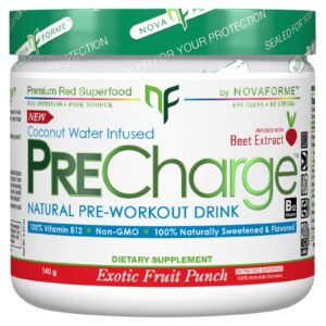 NovaForme, PreCharge Drink Pré-Treino Natural, Sabor Ponche de Frutas Exóticas, 140 g