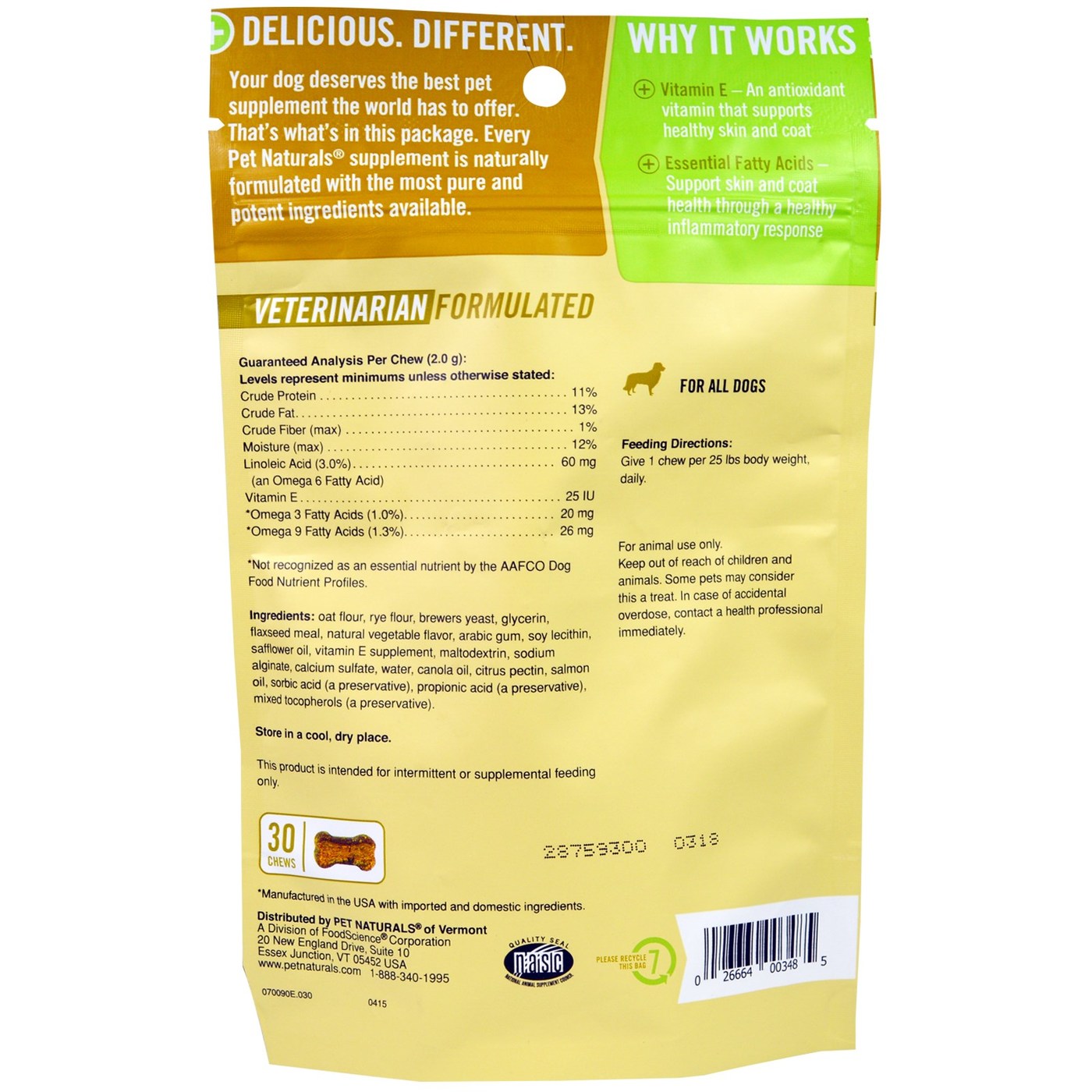 Pet Natural's Of Vermont Skin & Dog Coat Softchew 45ct - Imagem 2