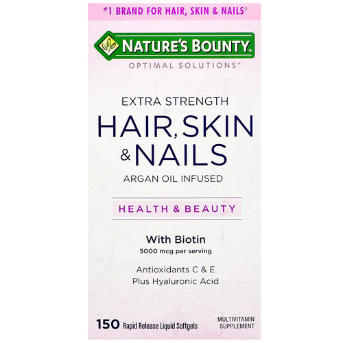 Nature's Bounty Optimal Solutions Extra Strength Cabelo, Pele e Unhas - 150 Liquid Cápsulas em Gel