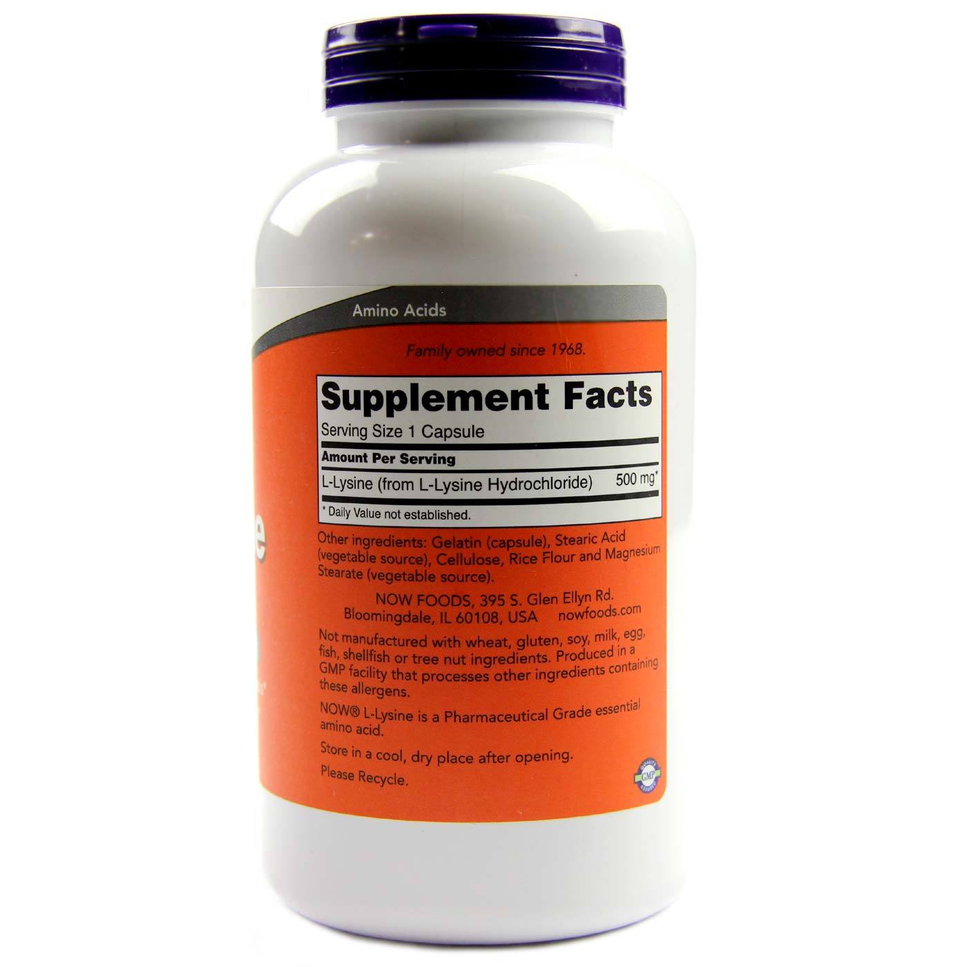 L-Lisina 500 mg Now Foods 250 Cápsulas - Imagem 2