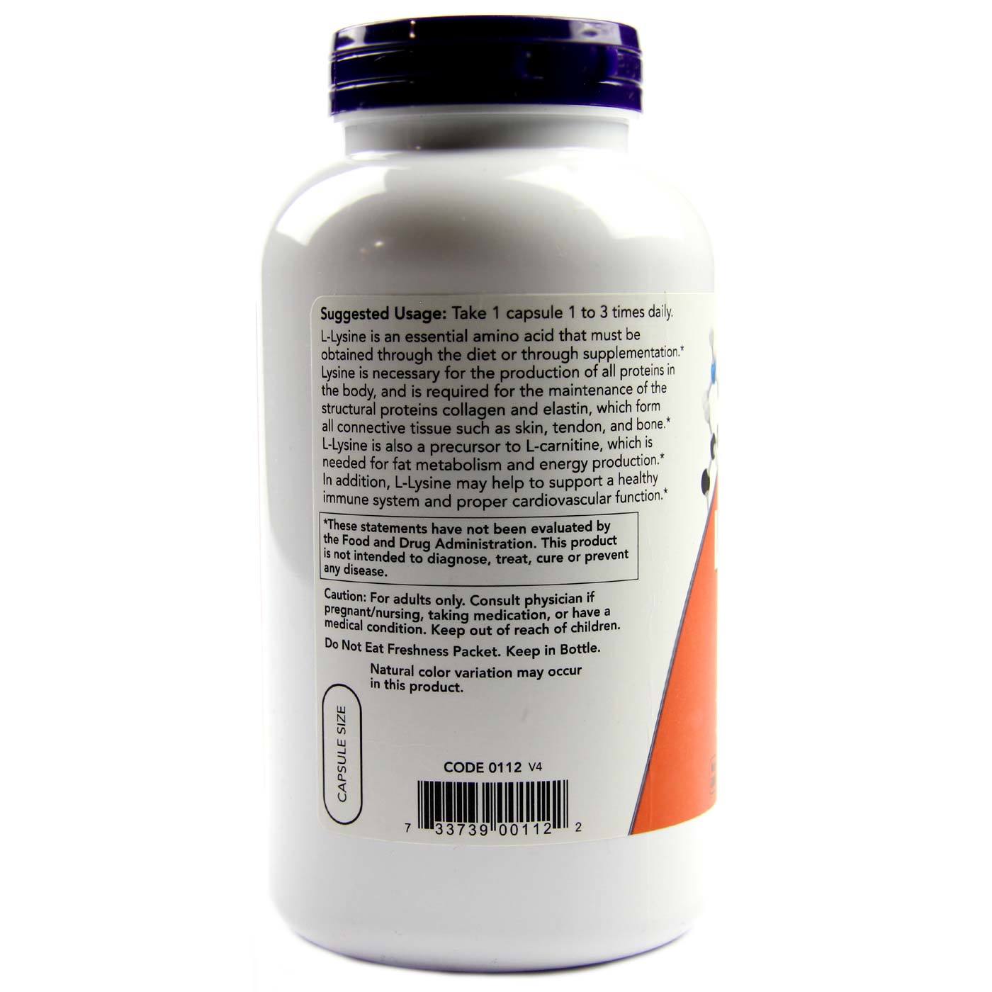 L-Lisina 500 mg Now Foods 250 Cápsulas - Imagem 3