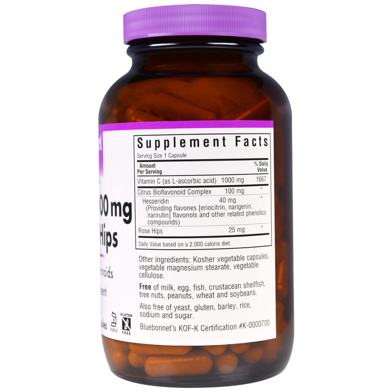 Bluebonnet Nutrition, Vitamina C - 1000 mg Plus Rose quadris, 180 Cápsulas Vegetais - Imagem 2