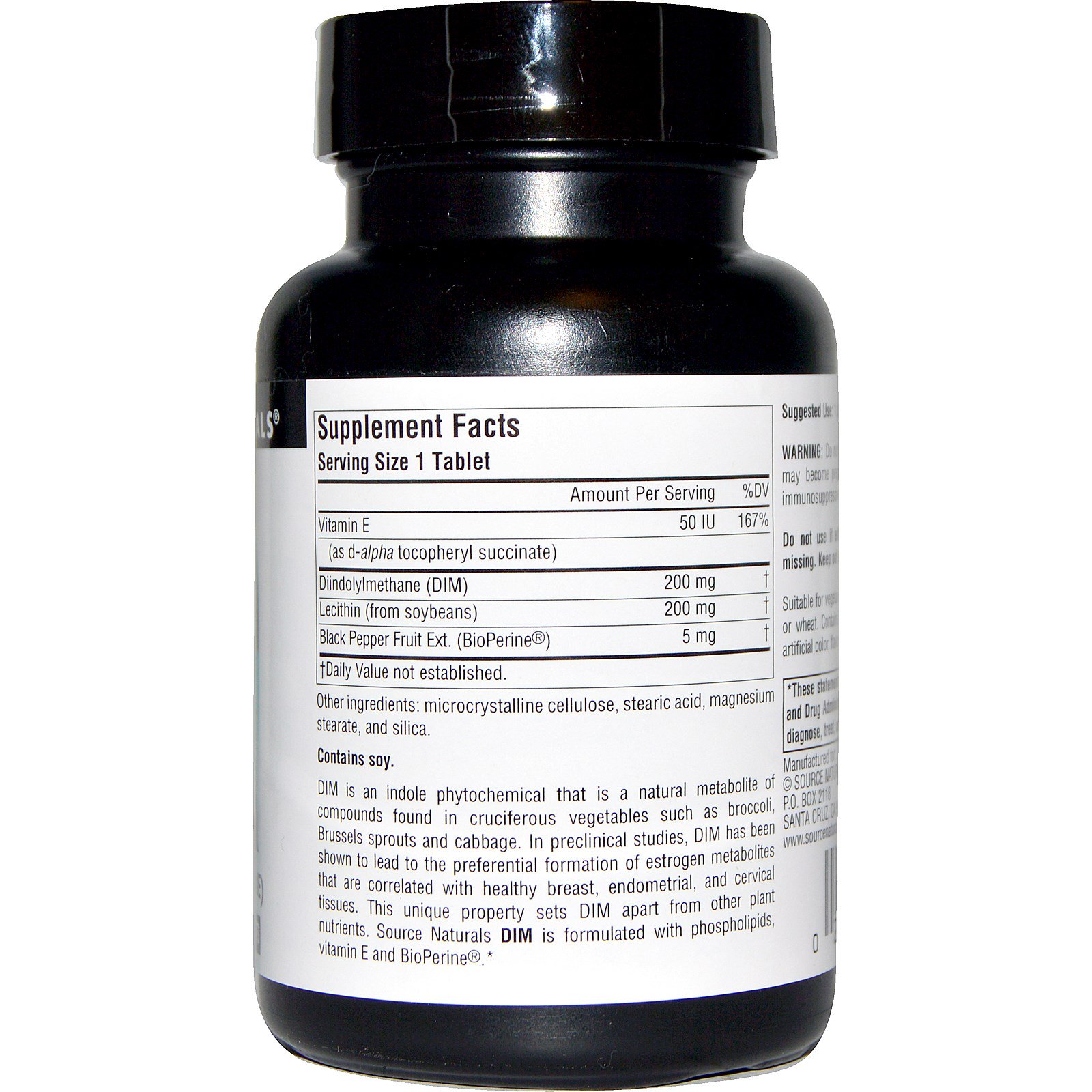 Source Naturals, DIM (Diindolilmetano), 200 mg, 60 Tabletes - Imagem 2