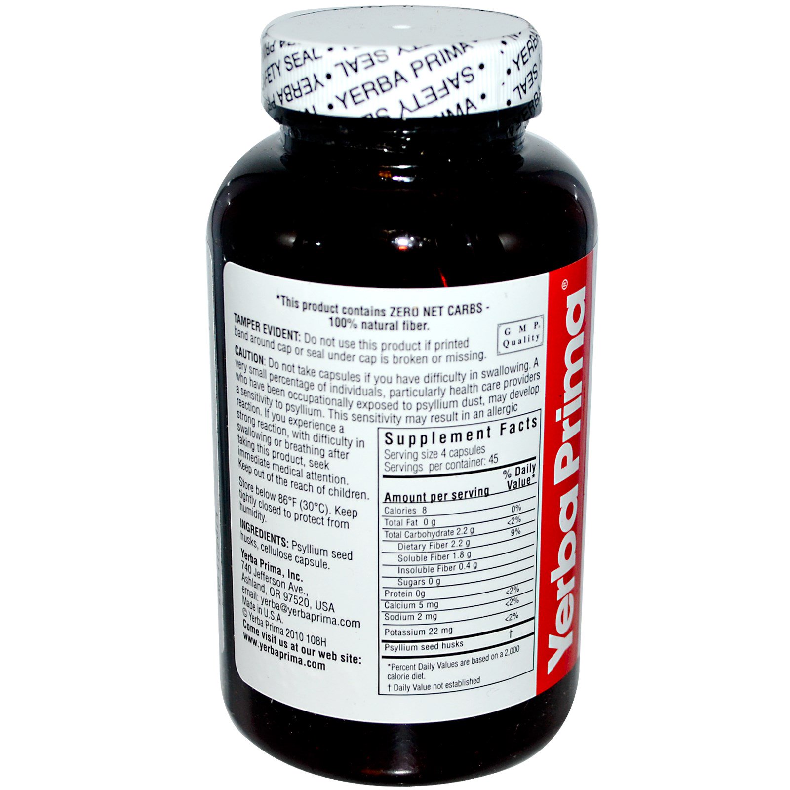 Yerba Prima, Cascas de Psyllium, 625 mg, 180 cápsulas - Imagem 2