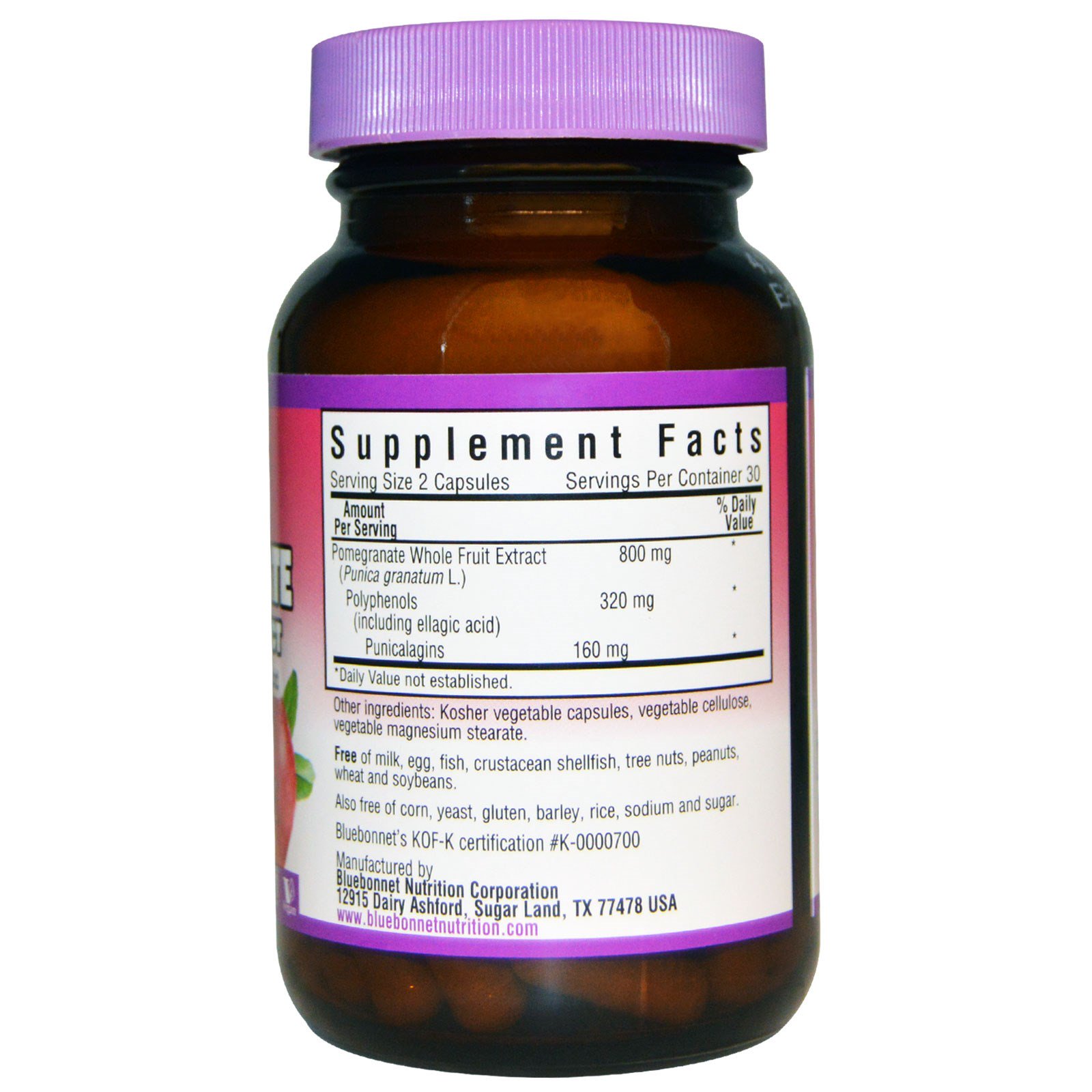 Bluebonnet Nutrition, Superfruta, extrato de romã integral, 60 cápsulas vegetais - Imagem 2