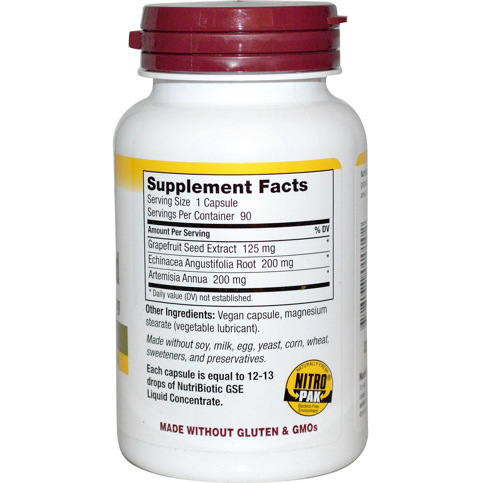 NutriBiotic, Extrato de Semente de Toranja, com Echinacea e Artemisia Annua, 125 mg, 90 Comprimidos Vegetarianos - Imagem 2