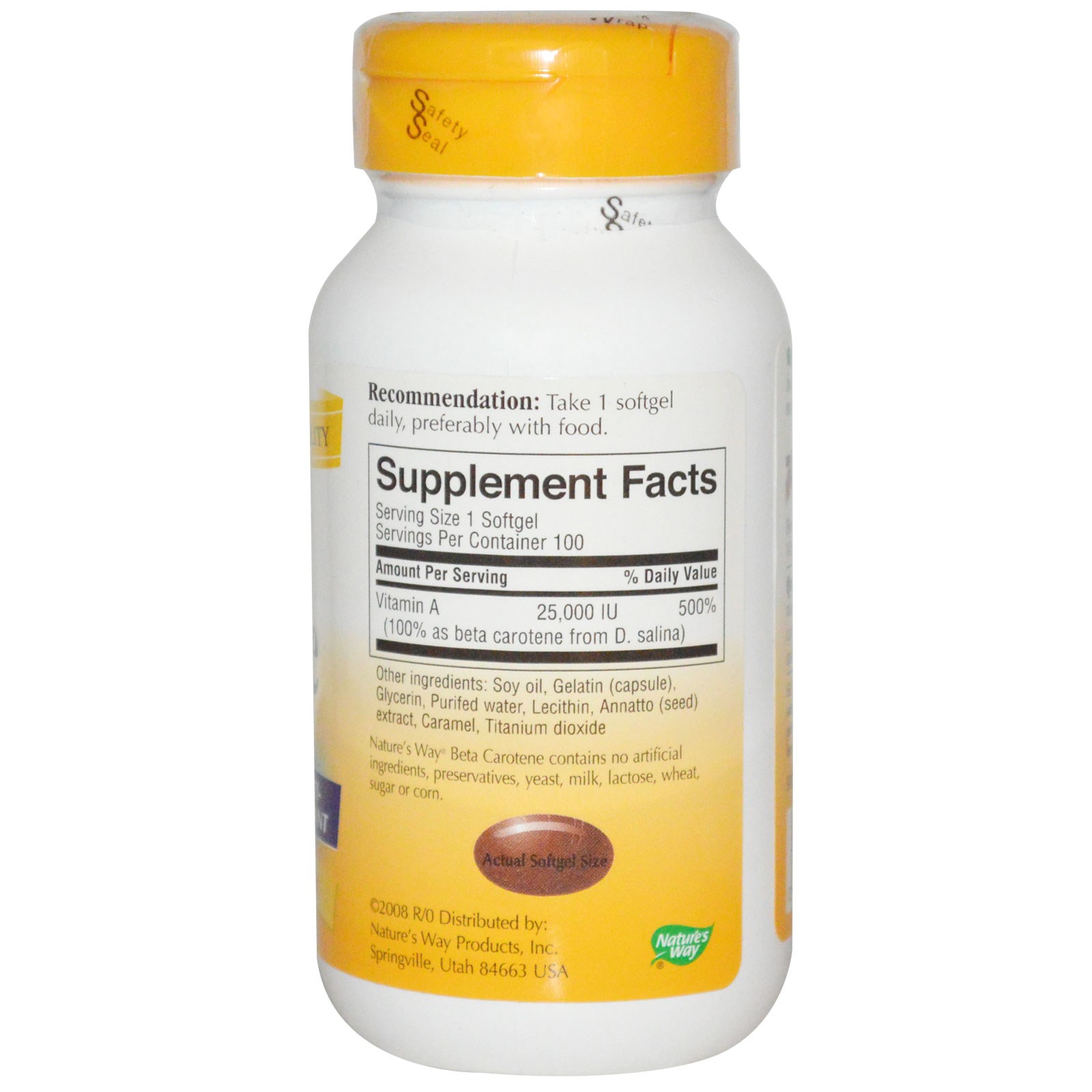 Nature's Way, Betacaroteno, 25,000 UI / D. Salina, 100 cápsulas softgel - Imagem 2