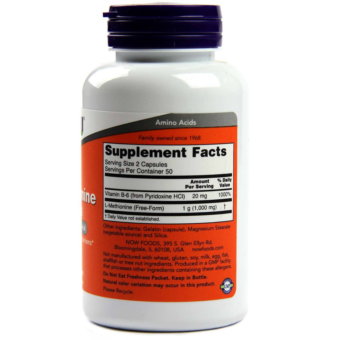 Now Foods L-Metionina, com Vit B-6 - 100 Cápsulas - Imagem 2