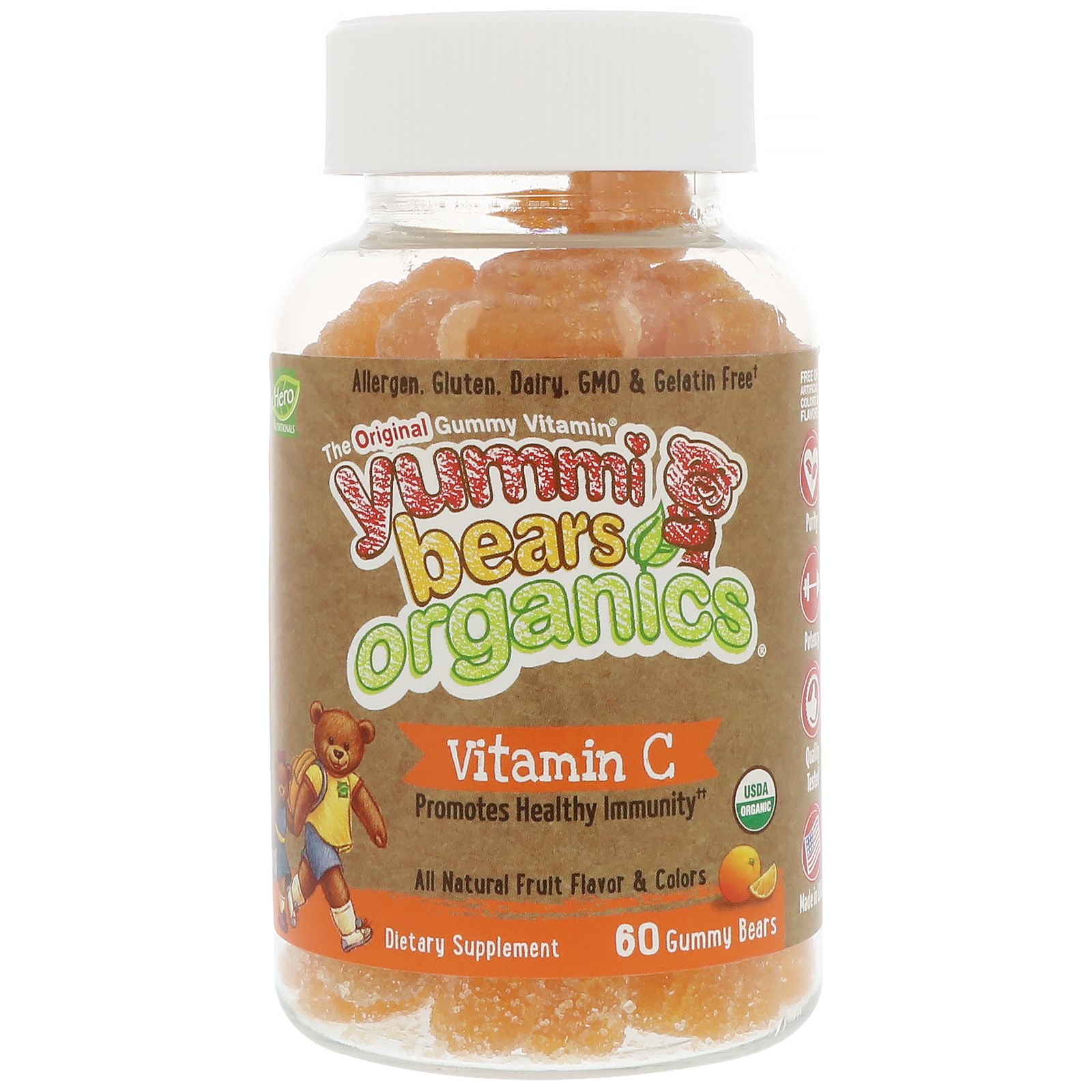 Hero Nutritional Products, Orgânicos Yummi Bear, Vitamina C, 60 Ursos de Goma - Imagem 3