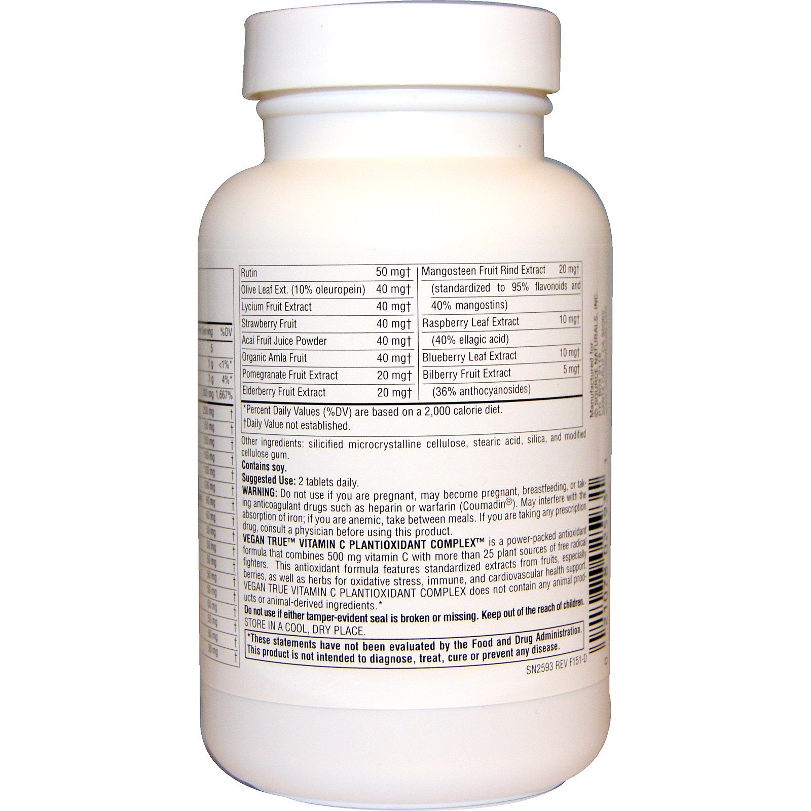 Source Naturals, Vegan True, Vitamina C, Complexo Antioxidante de Frutas e Ervas, 60 Comprimidos - Imagem 3