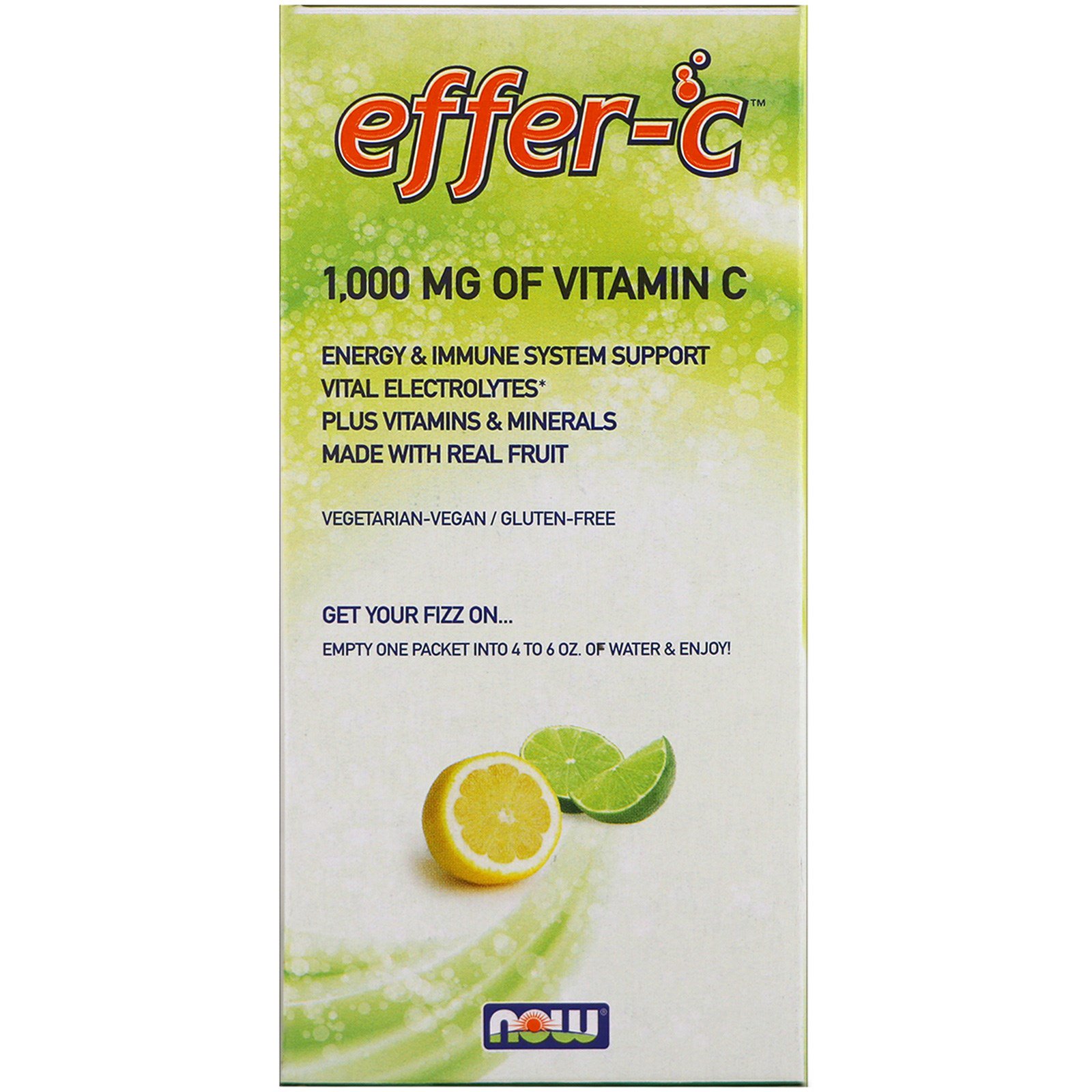 Now Foods, Effer-C, Effervescent Drink Mix, Lemon-Lime, 30 Packets, (7.5 g) Each - Imagem 3