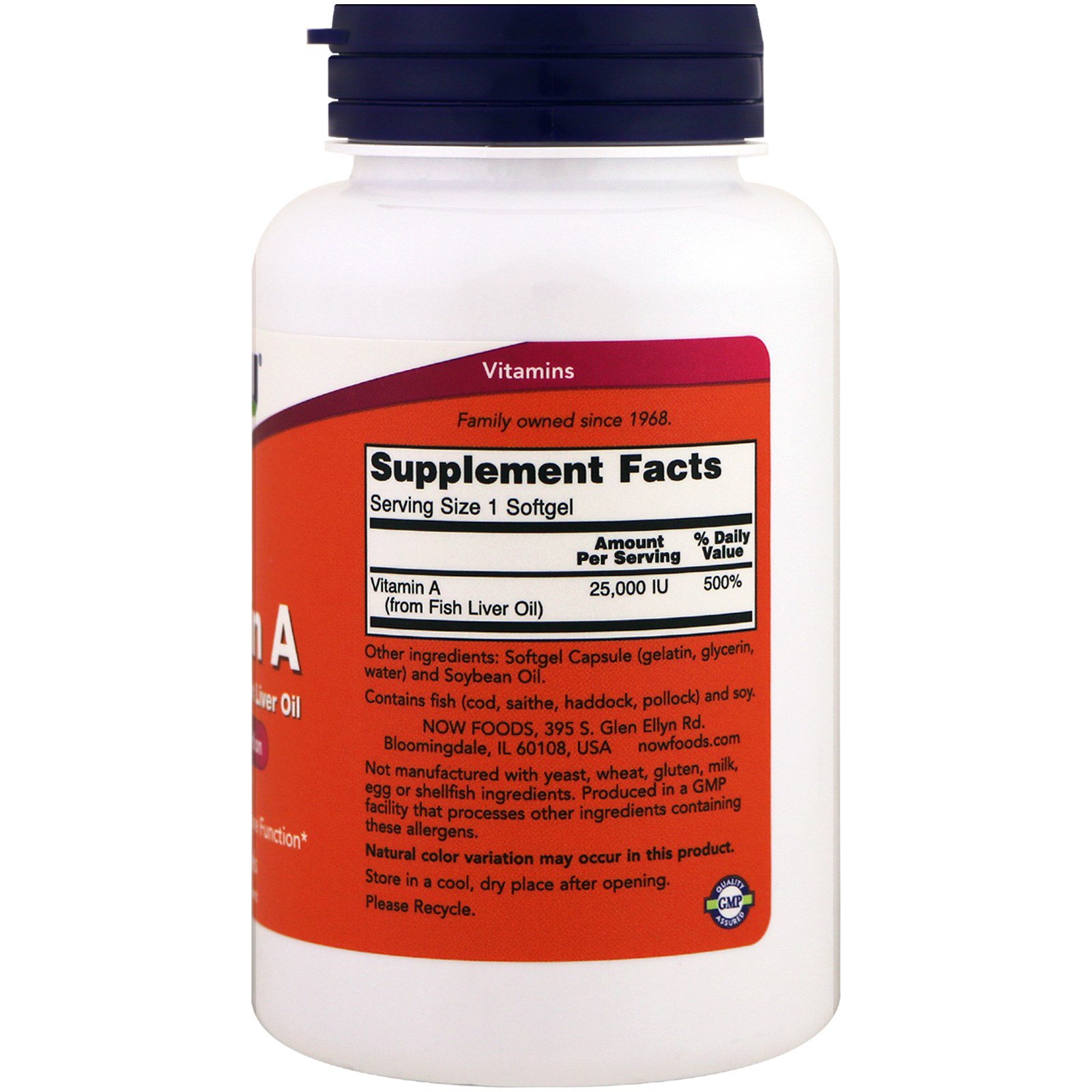 Now Foods, Vitamin A, 25.000 IU, 250 Cápsulas Gelatinosas - Imagem 2