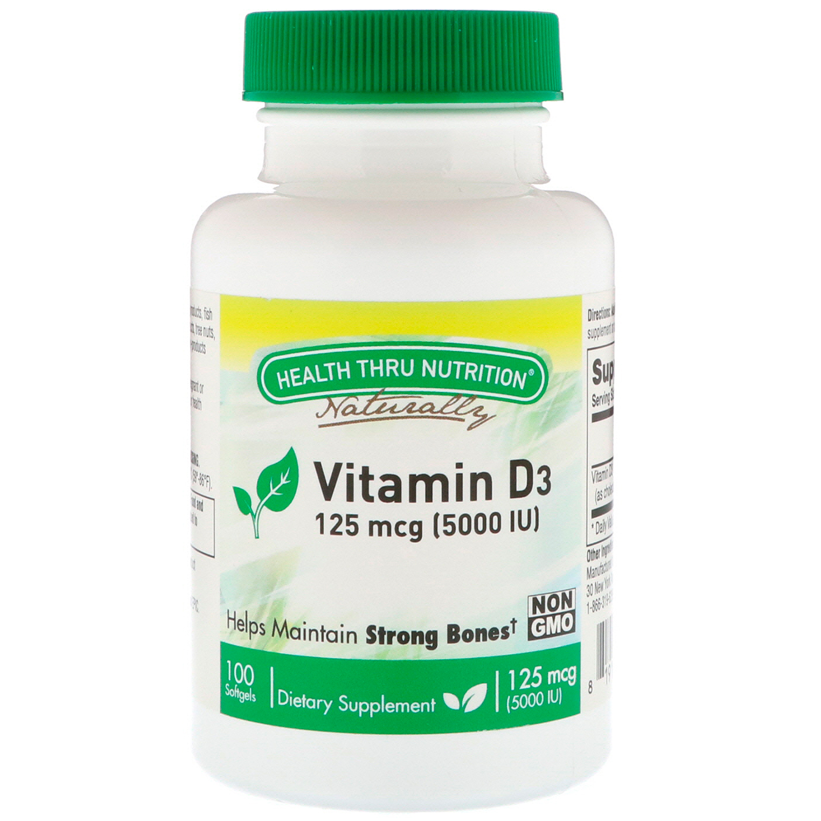 Health Thru Nutrition, Vitamin D3, 125 mcg (5000 IU), 100 Softgels