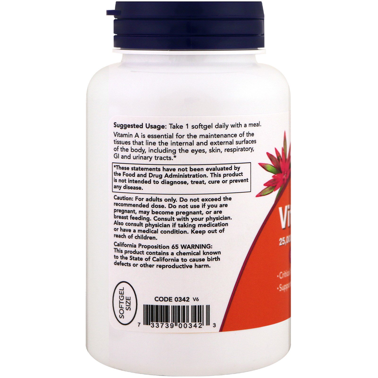 Now Foods, Vitamin A, 25.000 IU, 250 Cápsulas Gelatinosas - Imagem 3