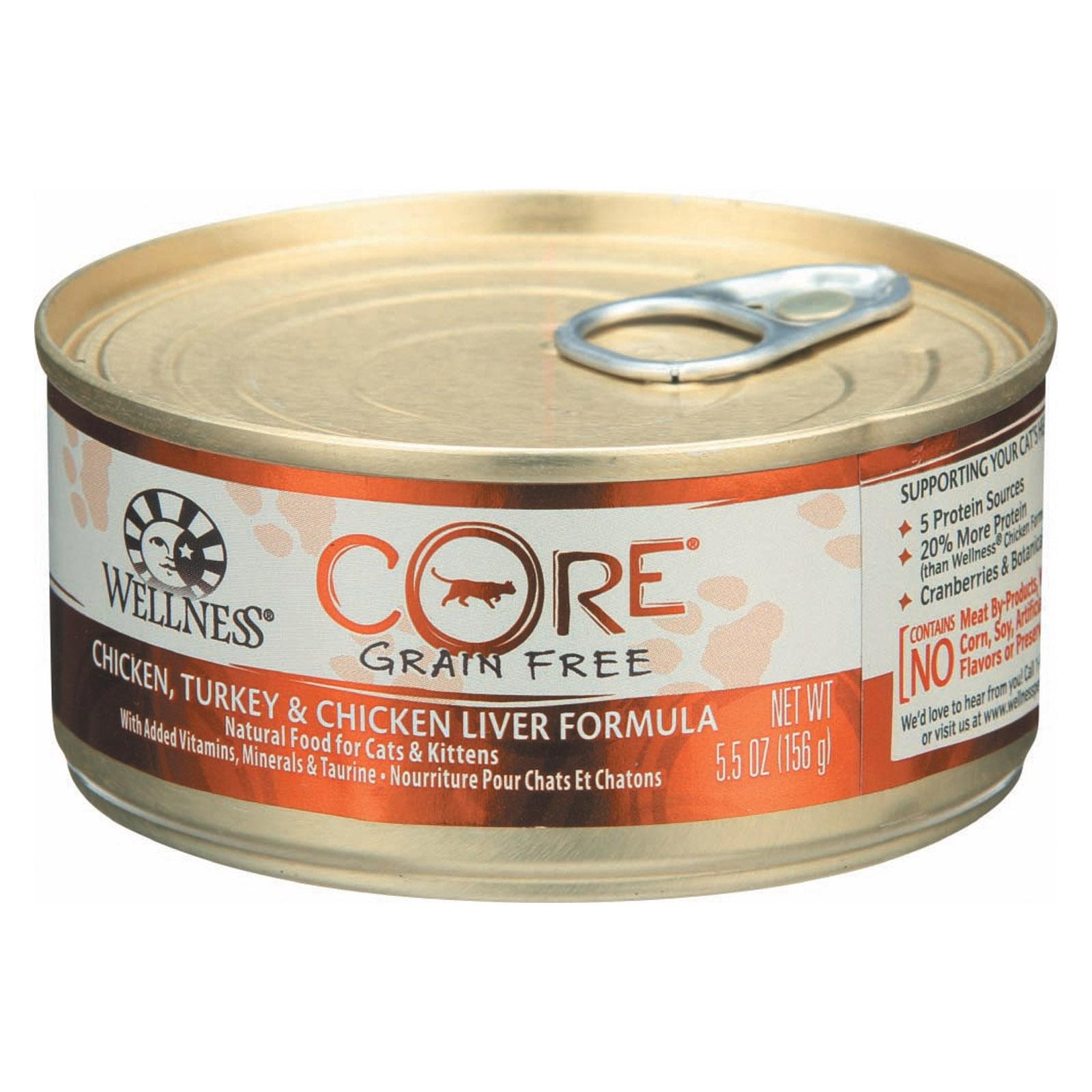 Wellness Pet Products Cat Food - Core Chicken - Turkey And Chicken Liver - Case Of 24 - 5.5 Oz.