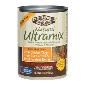 Castor And Pollux Ultra Mix Dog Food - Whole Chicken Thigh Fresh Cut Carrots And Sweet Potatoes Entre - Case Of 12 - 13.2 Oz.
