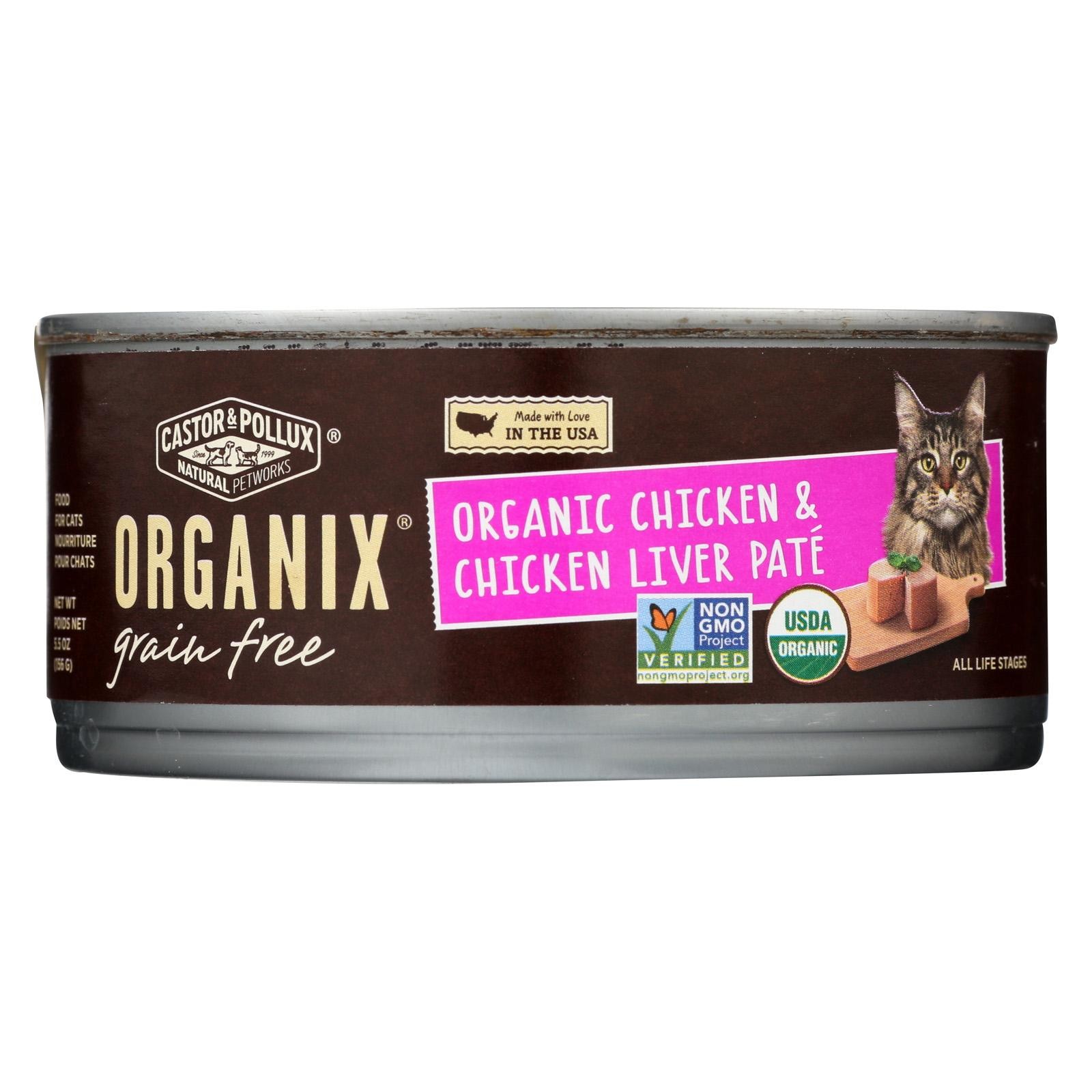 Castor And Pollux Organic Grain Free Cat Food - Chicken And Liver Pate - Case Of 24 - 5.5 Oz.