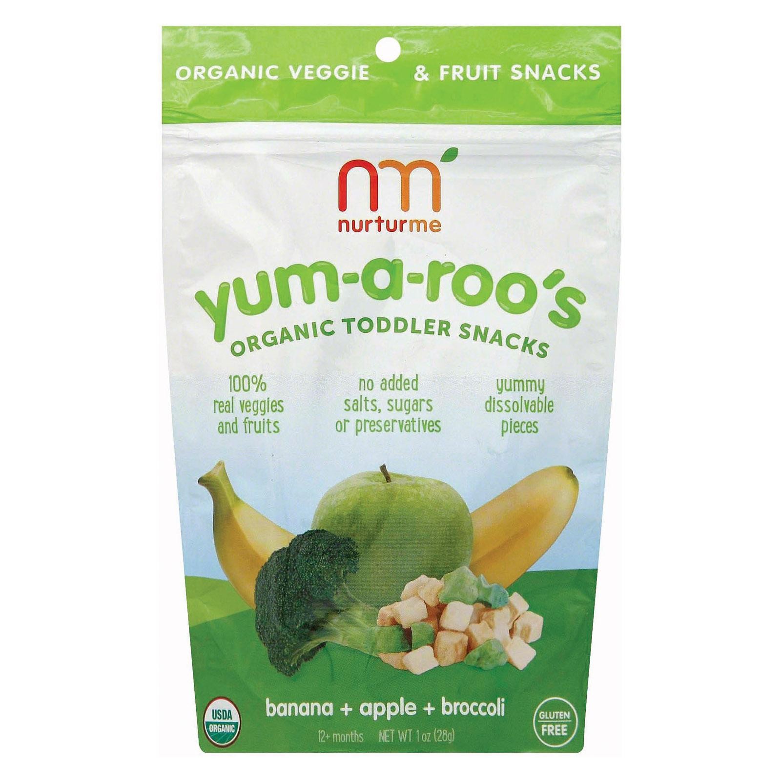 Nurturme Yum - A - Roo's Organic Toddler Snacks - Banana, Apple And Broccoli - Case Of 6 - 1 Oz.