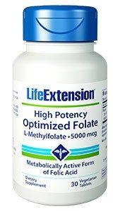 Life Extension High Potency Optimized Folate | 5000 mcg, 30 vegetarian tablets