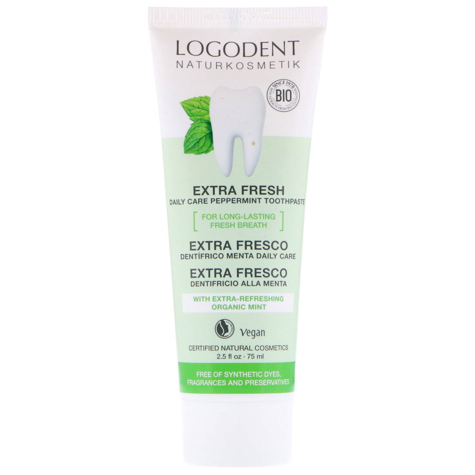 Logona Naturkosmetik, Extra Fresh Daily Care Peppermint Toothpaste, 2.5 fl oz (75 ml)