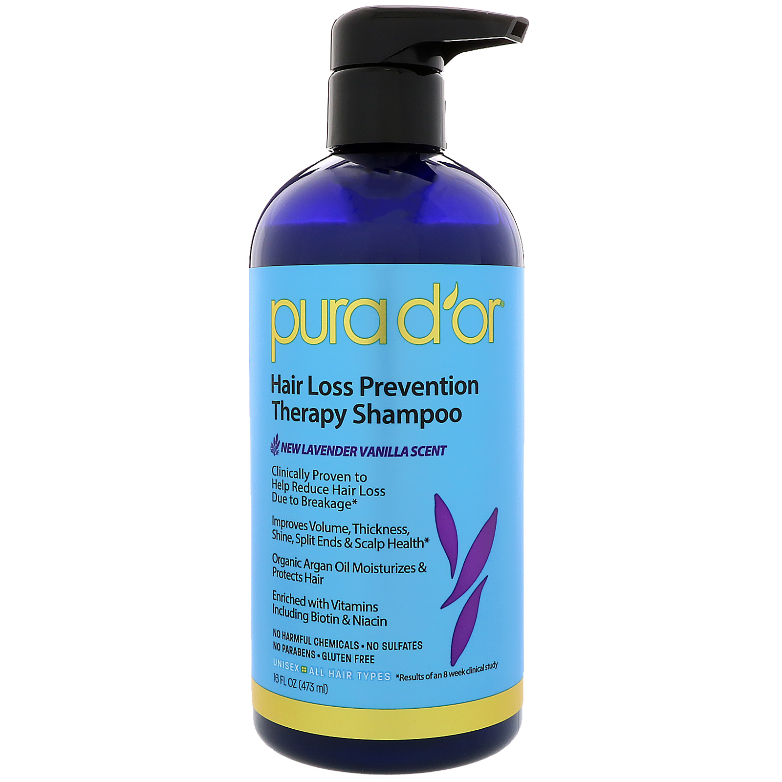 Pura D'or, Hair Loss Prevention Therapy Shampoo, Lavender Vanilla, 16 fl oz (473 ml)