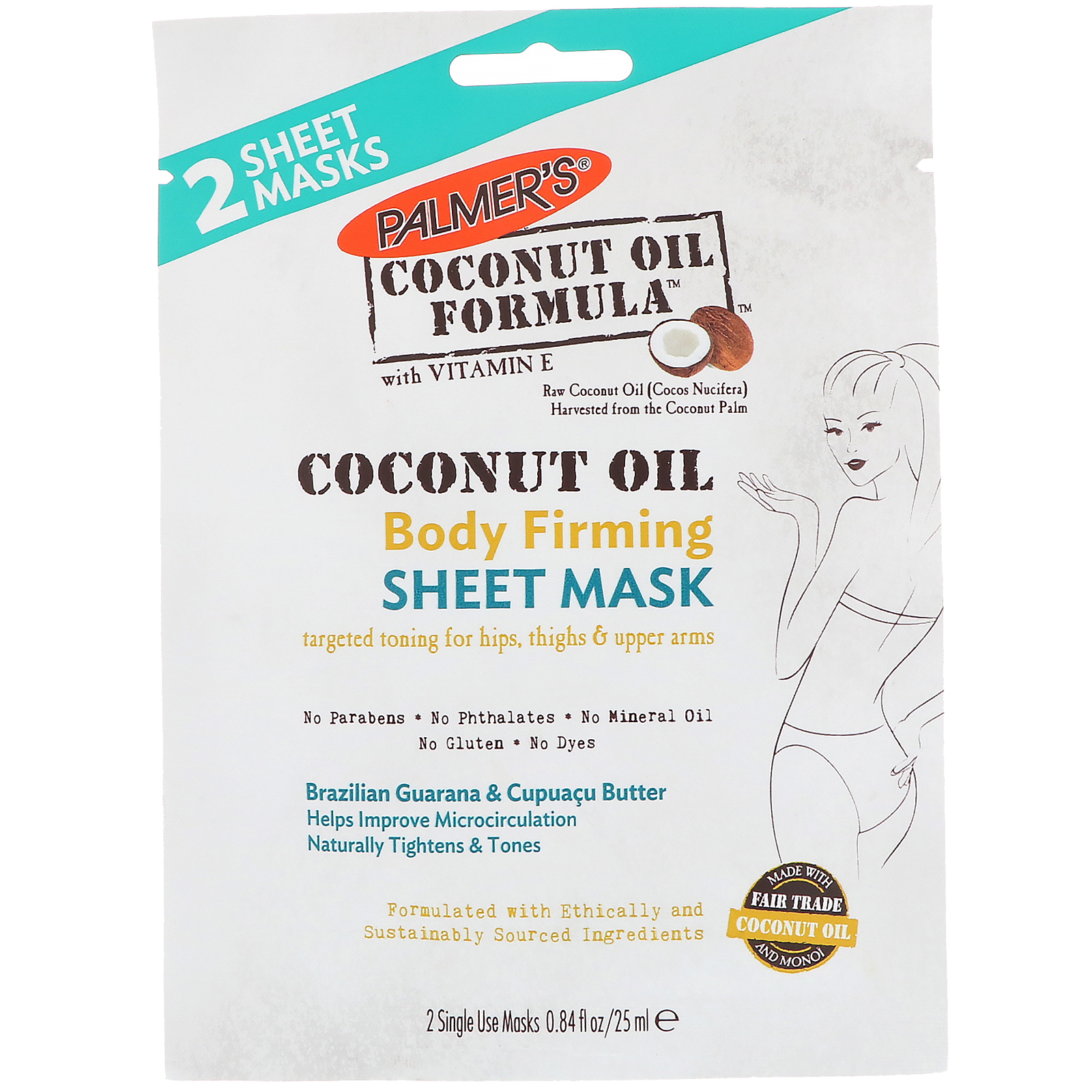 Palmer's, Coconut Oil, Body Firming Sheet Mask, 2 Sheet Masks, 0.84 fl oz (25 ml)