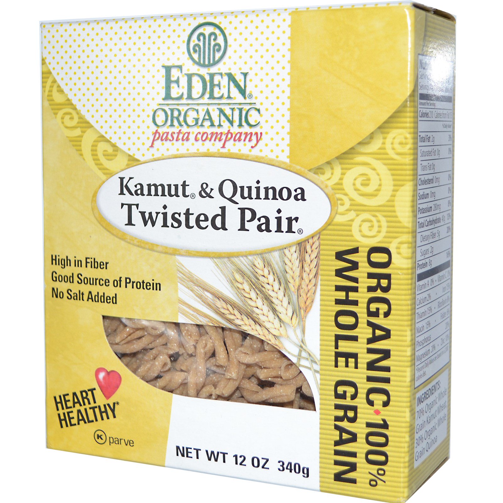 Eden Foods, Pasta Orgânica Temperada, Kamut & Quinoa, Pares Enrolados, 12 oz (340 g) - Imagem 2