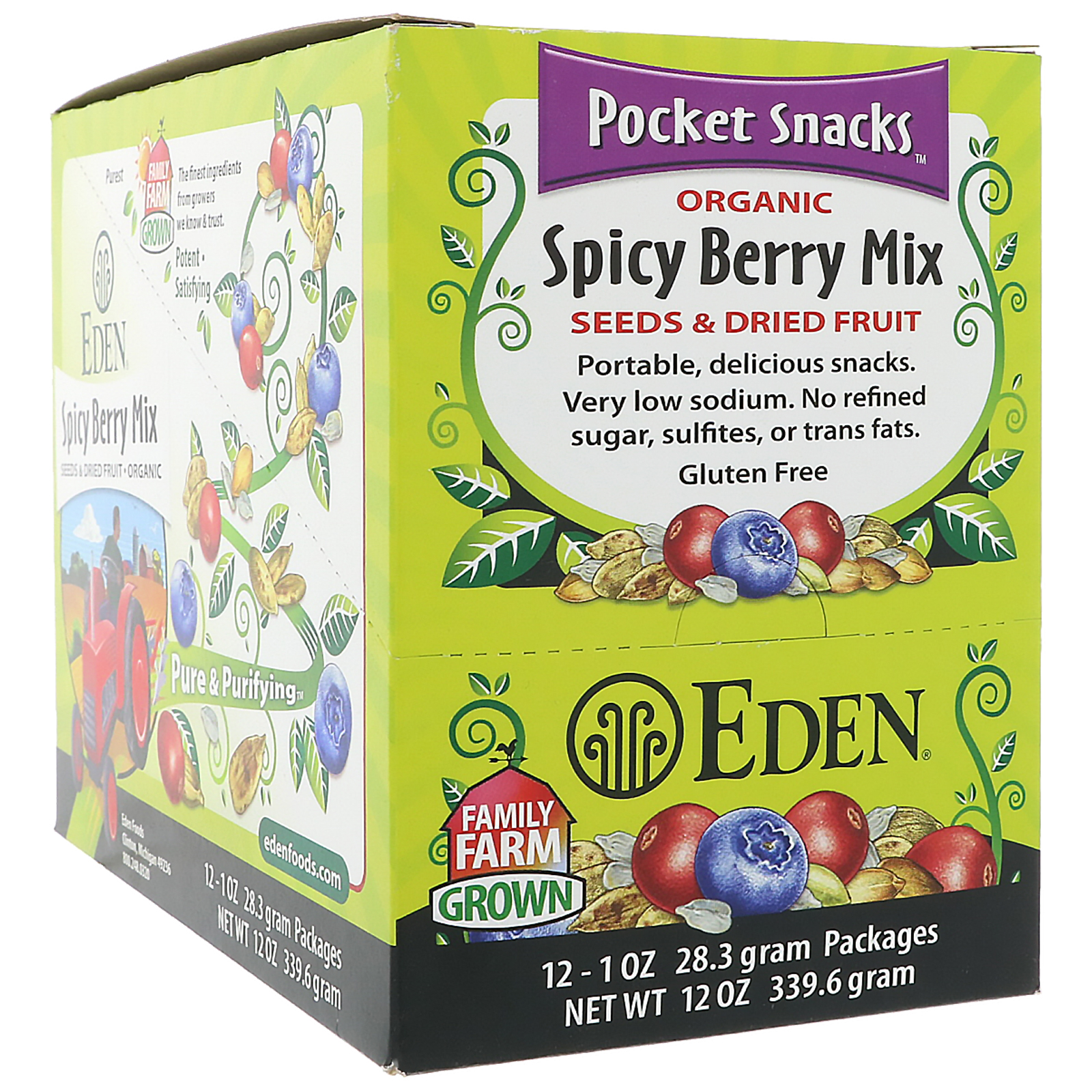 Eden Foods, Orgânico, Lanches de Bolso, Mix de Frutas Silvestres Picantes, 12 Pacotes, 28,3 g (1 oz) Cada
