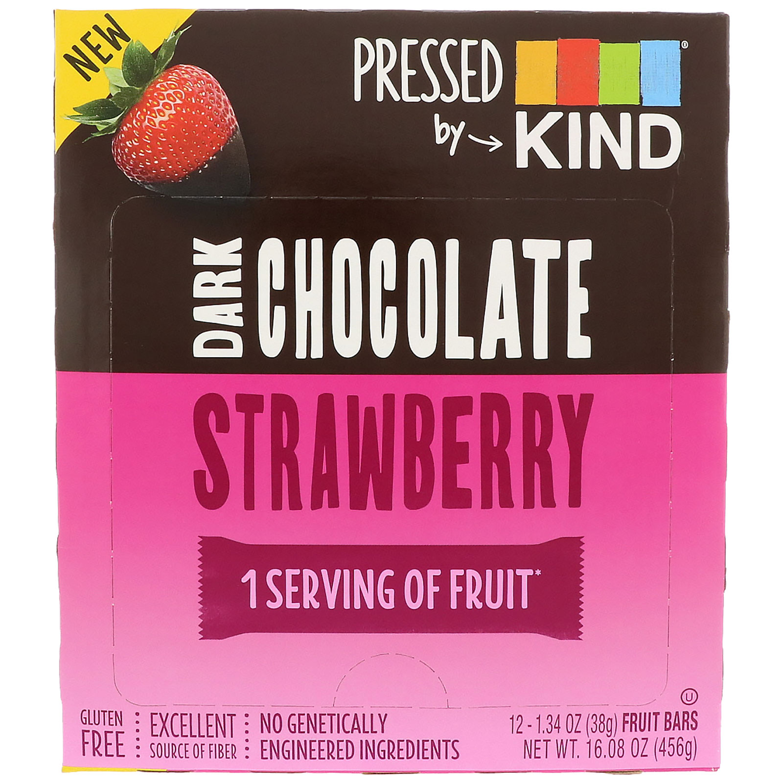KIND Bars, Pressed by KIND, Dark Chocolate Strawberry, 12 Fruit Bars, 1.34 oz (38 g) Each