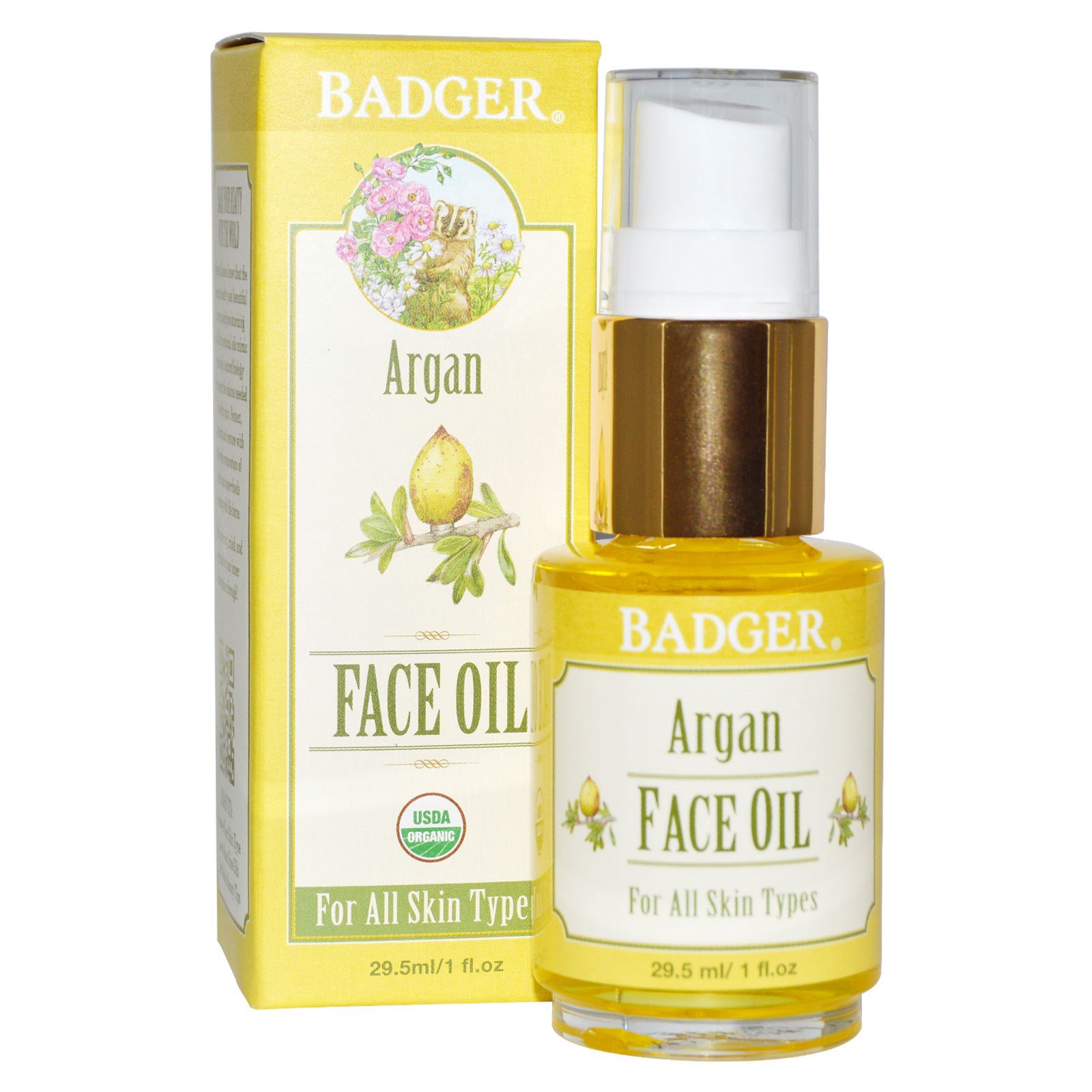 Badger Company, Óleo Facial de Argan, Para Todos os Tipos de Peles, 1 fl oz (29,5 ml)