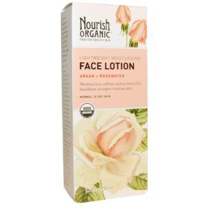 Nourish Organic, Loção Facial Hidratante Leve, Argan + Água de Rosas, 1.7 fl oz (50 ml)