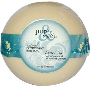 Pure & Basic, Barra de sabão com desodorante natural, Chá Verde, 6,4 oz (180 g) Barra