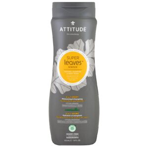 ATTITUDE, Super Leaves Science, Shampoo Natural e Sabonete Líquido, 2 em 1 Esportivo, Ginseng e Óleo de Semente de Uva, 16 oz (473 ml)