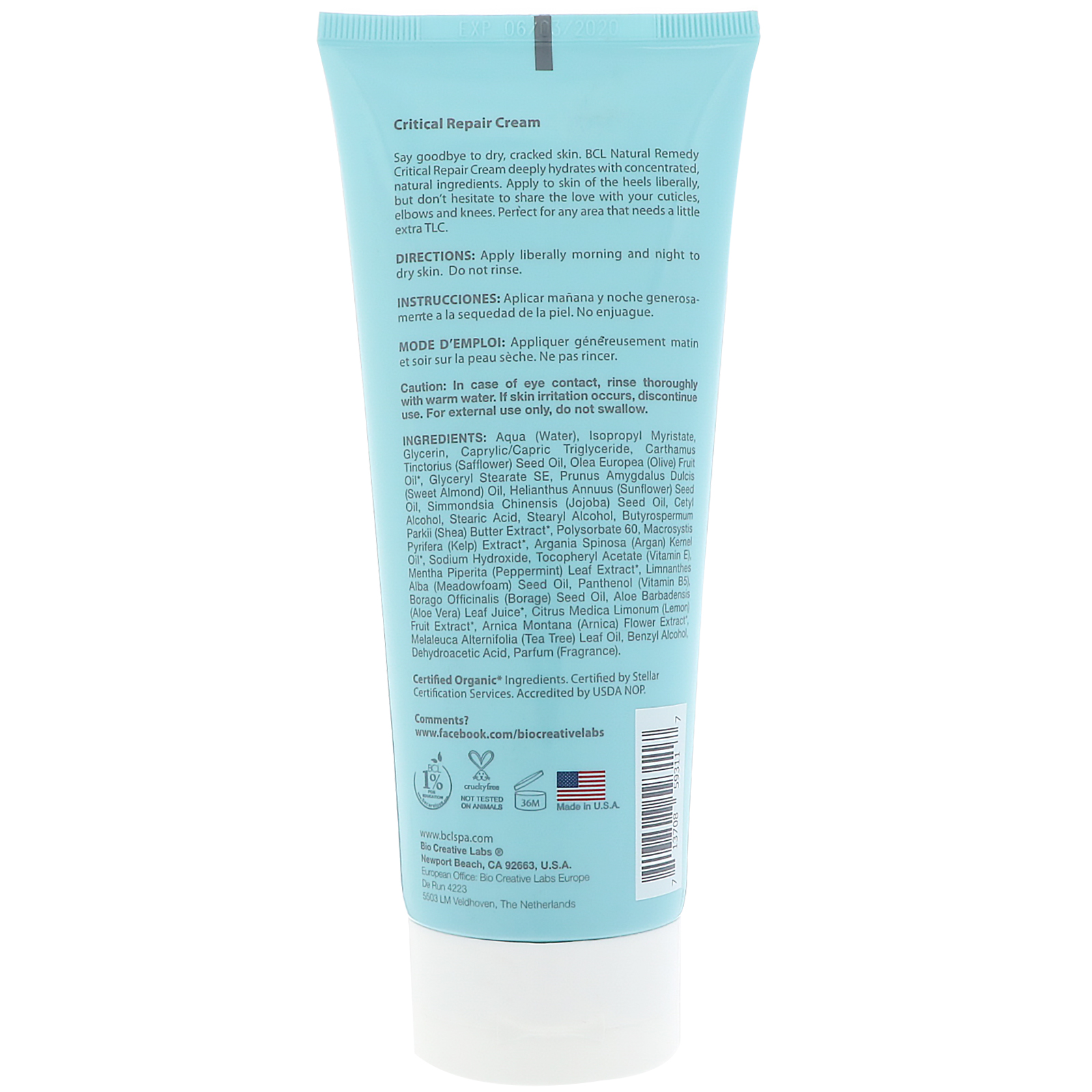 BCL, Be Care Love, Natural Remedy, Creme de Reparo Crítico, 7 fl oz (200 ml) - Imagem 2