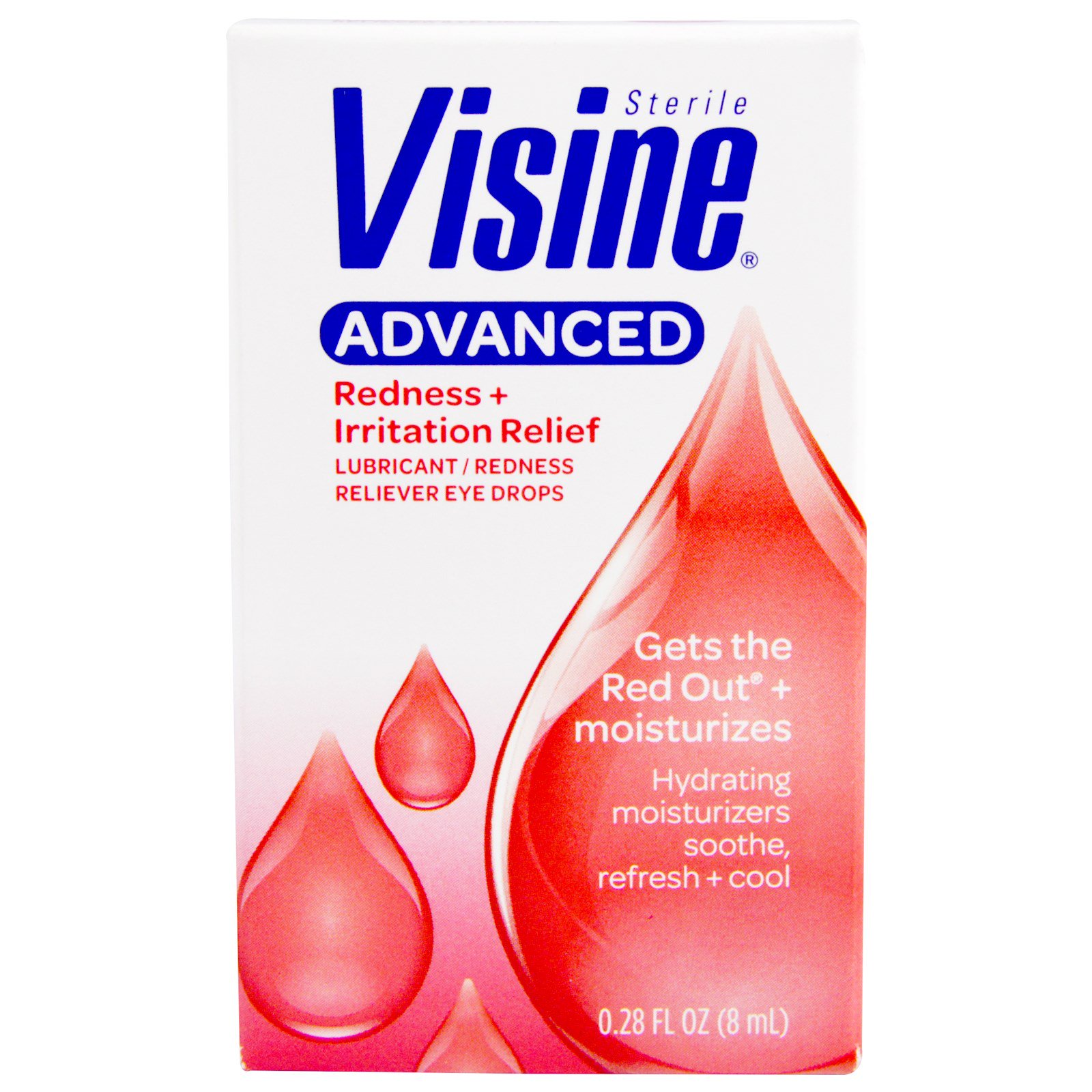Visine, Aprimorado, Estéril, Lubrificante, Colírio para Atenuar a Vermelhidão dos Olhos, 0.28 fl oz (8 ml)