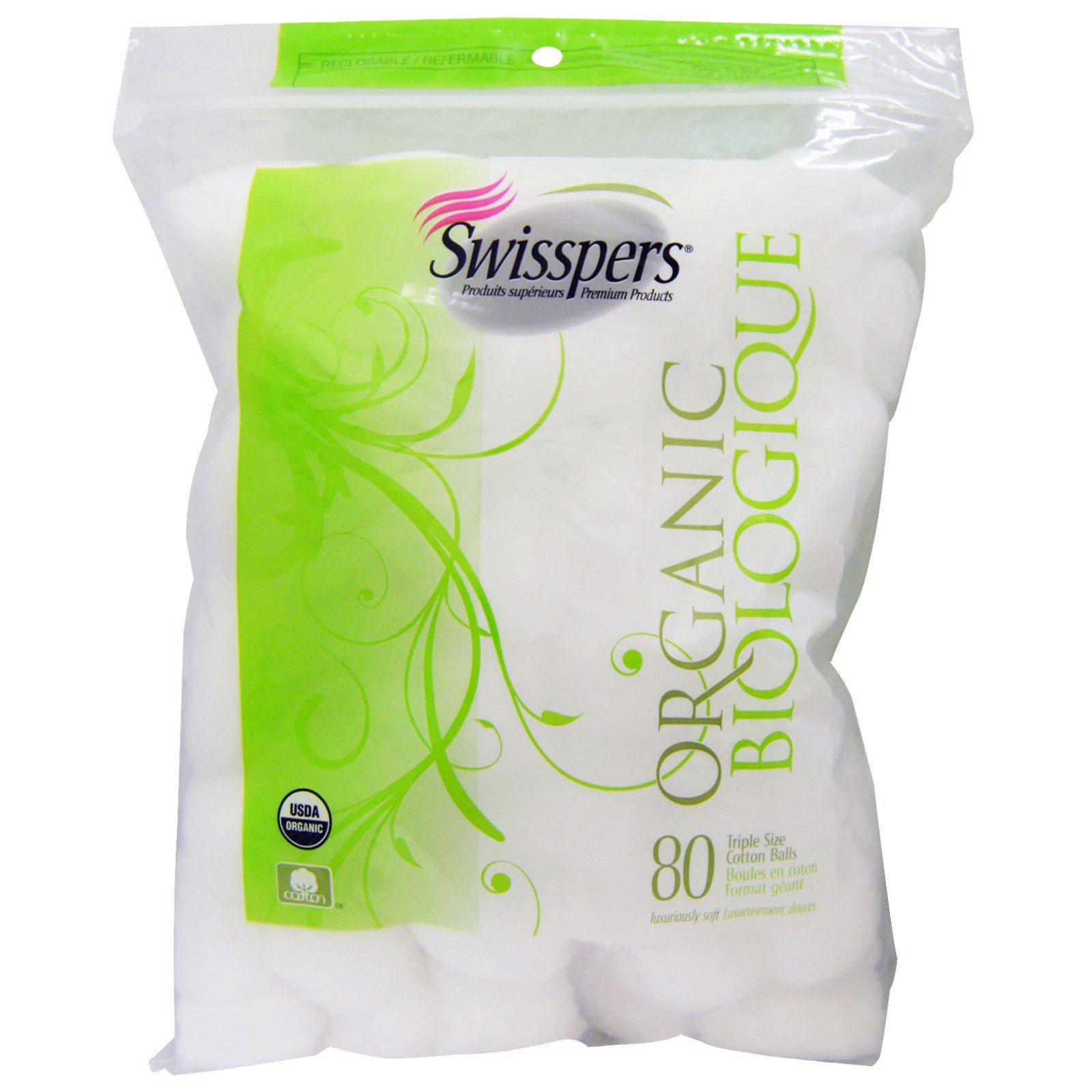 Swisspers (Organic Essentials), Bolas de Algodão 3 Vezes Maior, 80 Unidades no Total