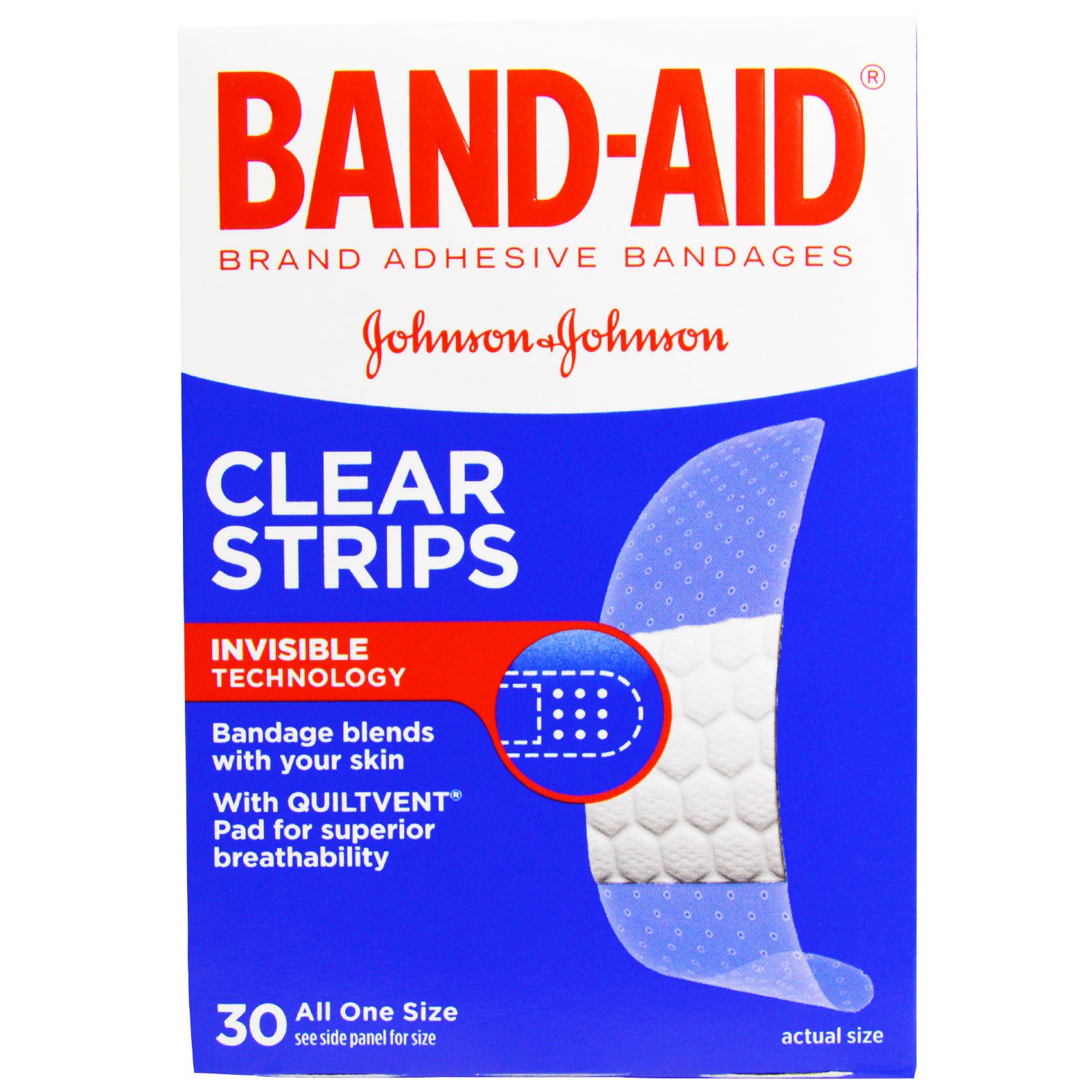 Band Aid, Adhesive Bandages, Clear Strips, 30 Bandages