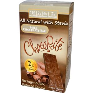 HealthSmart Foods, Inc., Barra de Chocolate ao Leite ChocoRite, Sem Açúcar, 5 Barras, (28 g) Cada