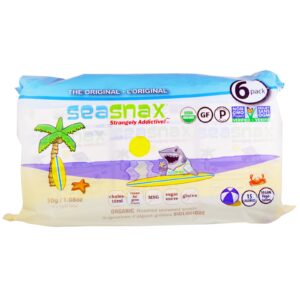 SeaSnax, Lanche Assado de Algas Marinhas Orgânicas, 6 unidades 0,18 oz (5 g) cada
