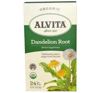 Alvita Teas, Raiz de Dente-de-Leão, Orgânico, Sem Cafeína, 24 Sachês, 1,69 oz (48 g)
