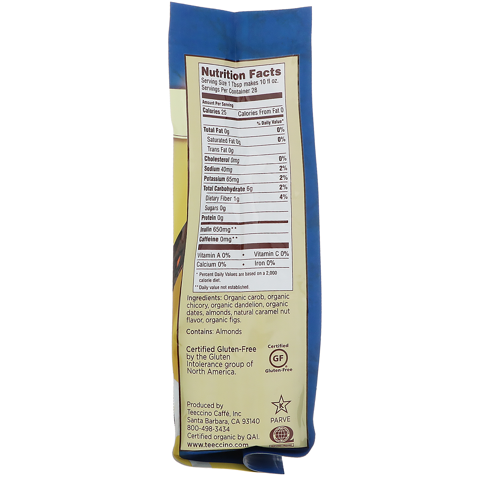 Teeccino, Chicory Herbal Coffee, Medium Roast, Dandelion Caramel Nut, Caffeine Free, 10 oz (284 g) - Imagem 2