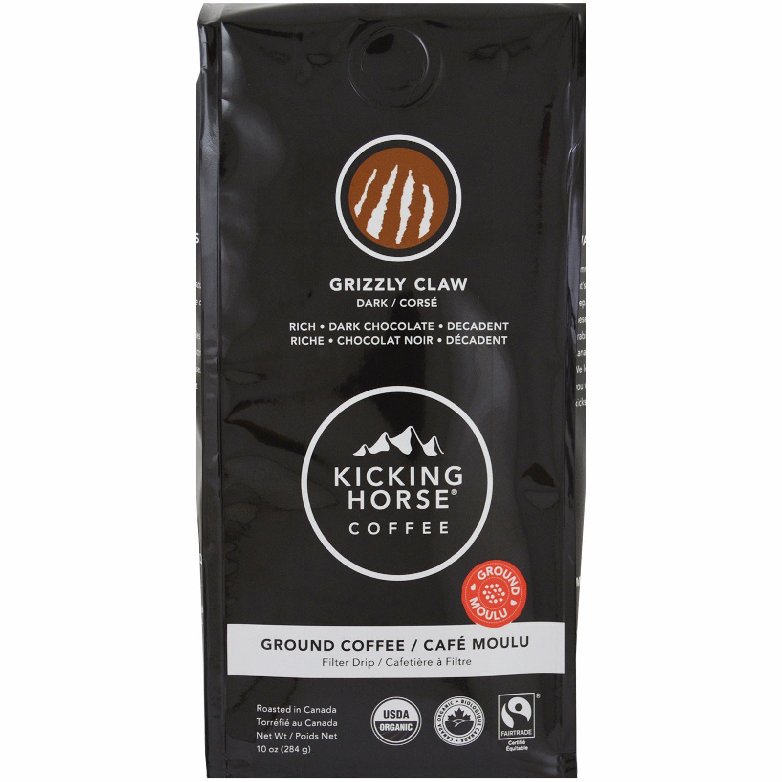 Kicking Horse, Grizzly Claw, Dark, Ground Coffee, 10 oz (284g)
