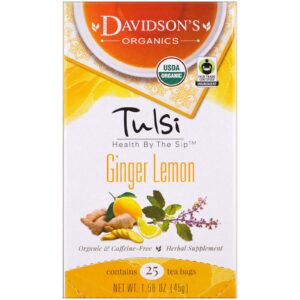 Davidson's Tea, Tulsi, orgânico, chá de limão e gengibre, sem cafeína, 25 sacos de chá, 1,58 oz (45 g)