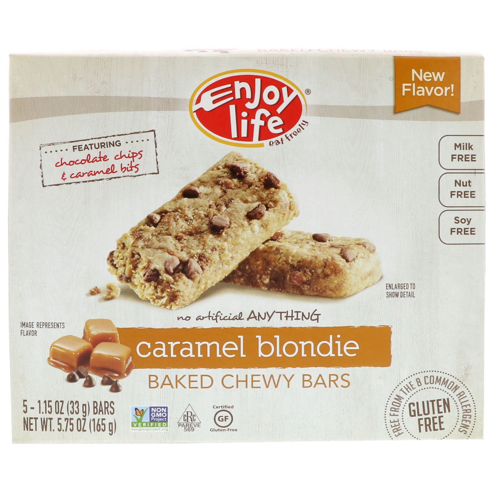 Enjoy Life Foods, Barrinhas Mastigáveis Assadas, Caramelo, 5 Barrinhas, 1,15 oz (33 g) Cada