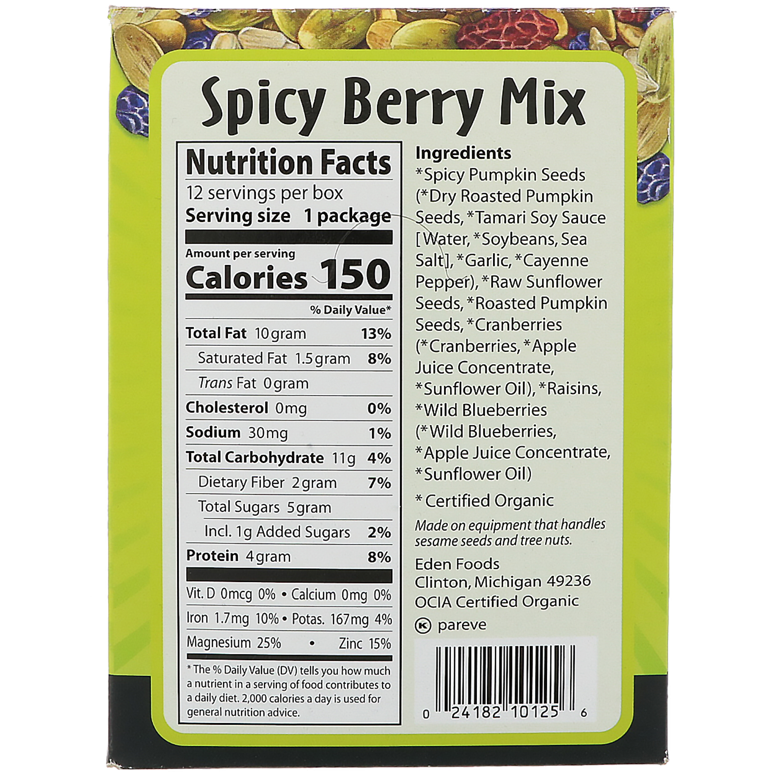 Eden Foods, Orgânico, Lanches de Bolso, Mix de Frutas Silvestres Picantes, 12 Pacotes, 28,3 g (1 oz) Cada - Imagem 2