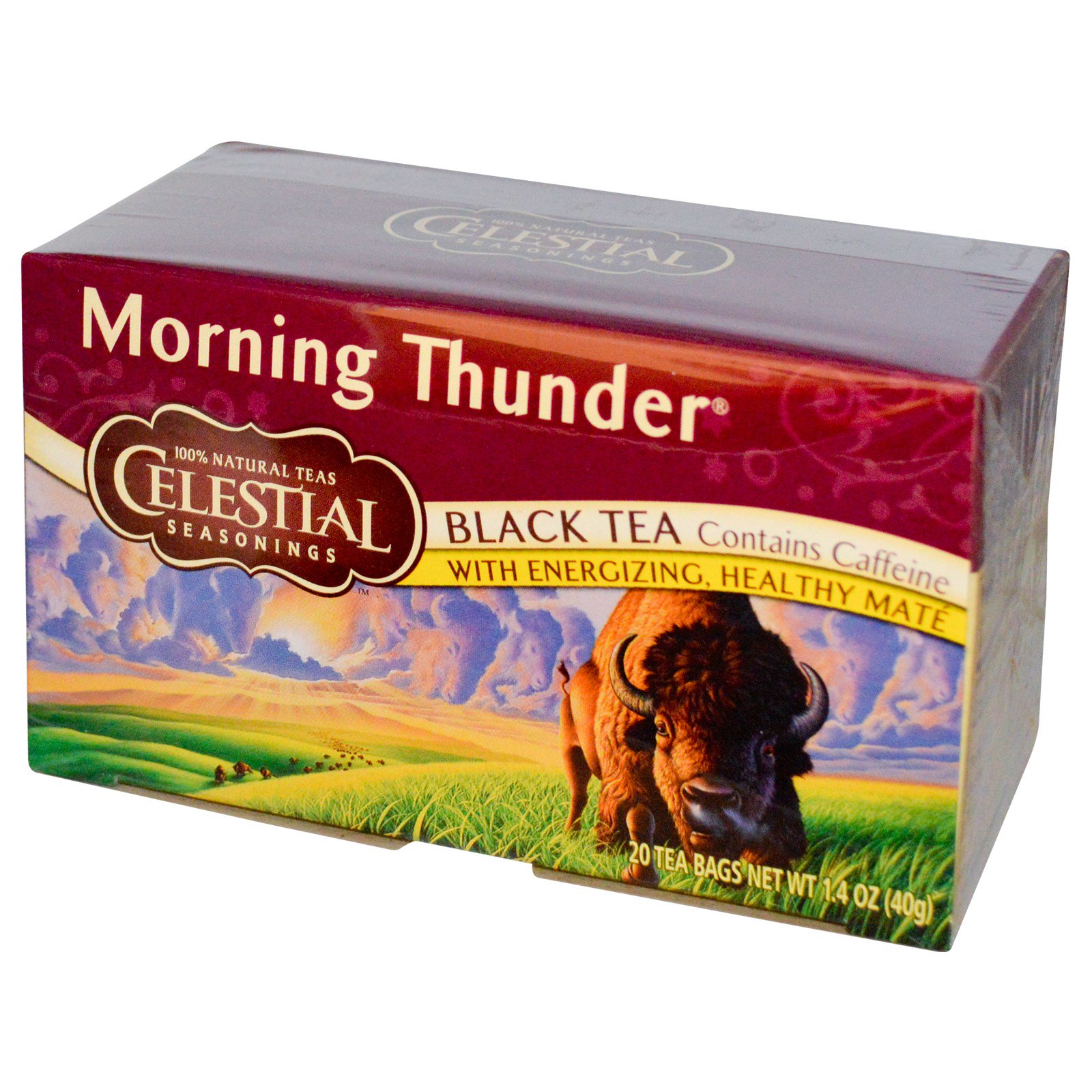 Celestial Seasonings, Chá preto, Trovão Matutino, 20 sacos de chá, 1,4 oz (40 g)
