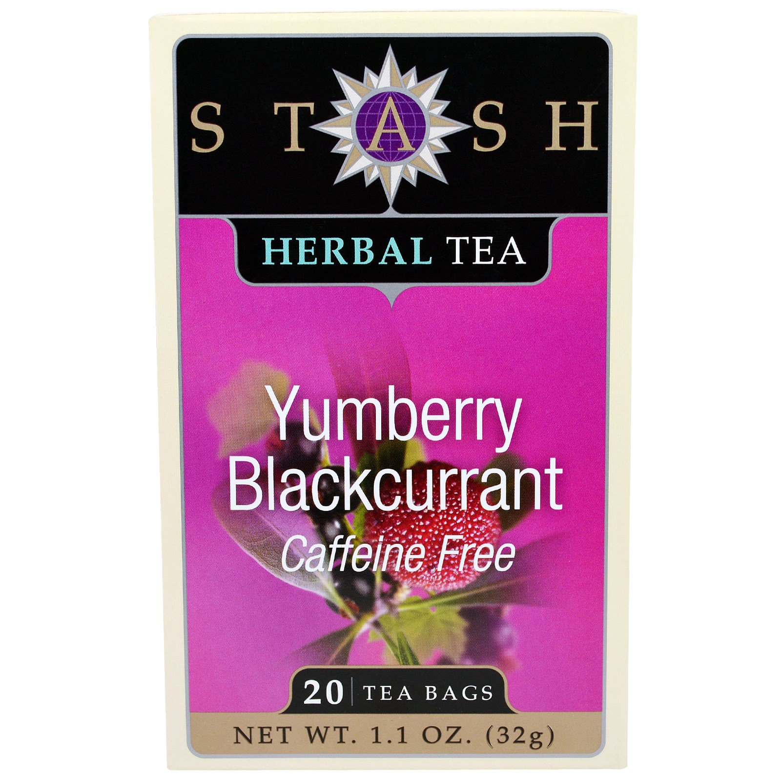Stash Tea, Chá Herbal, Morango Chinês e Cassis, Sem Cafeína, 20 Sachês, 1,1 oz (32 g)