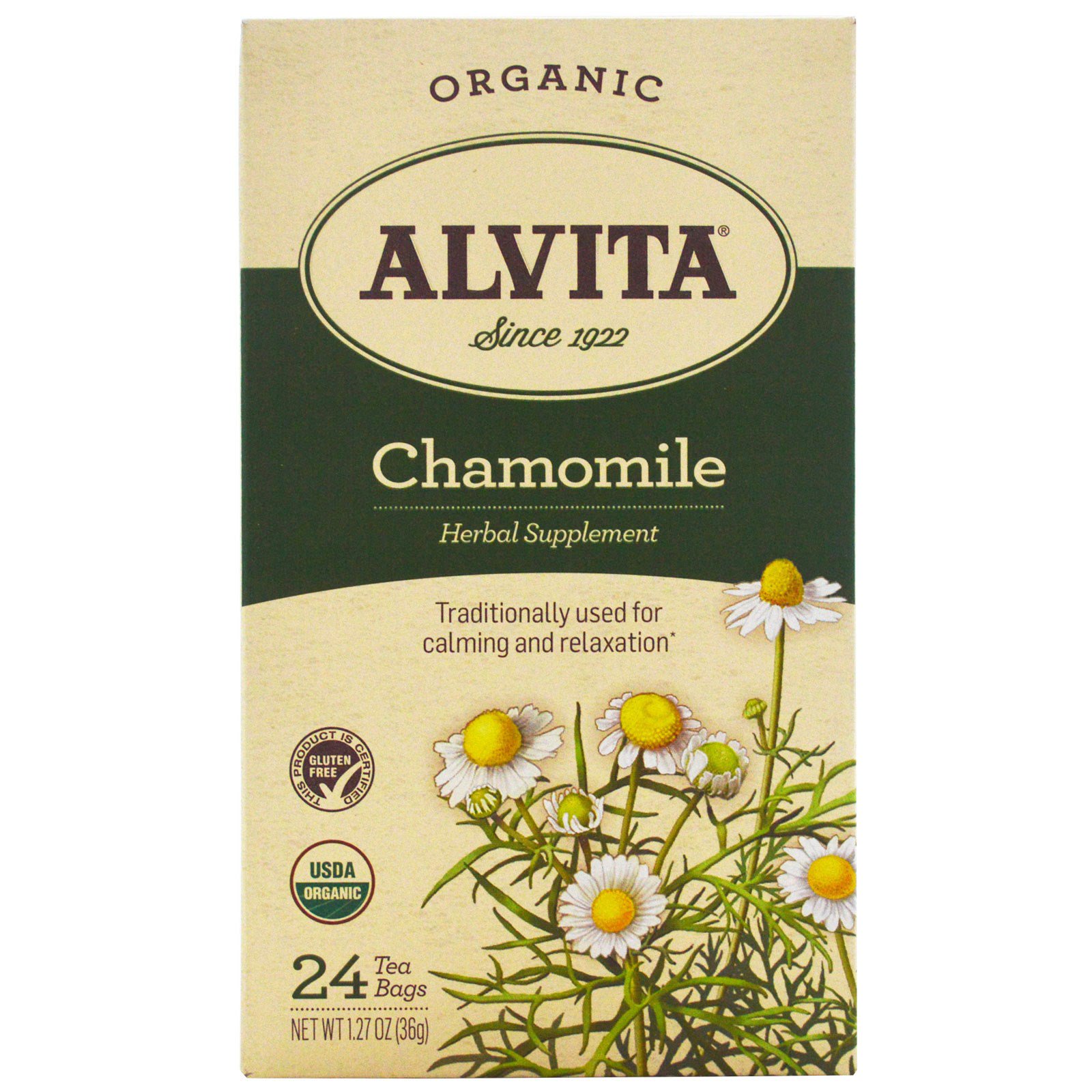 Alvita Teas, Orgânico, Chá de Camomila, Sem Cafeína, 24 Sacos de Chá, 1,27 oz (36 g)