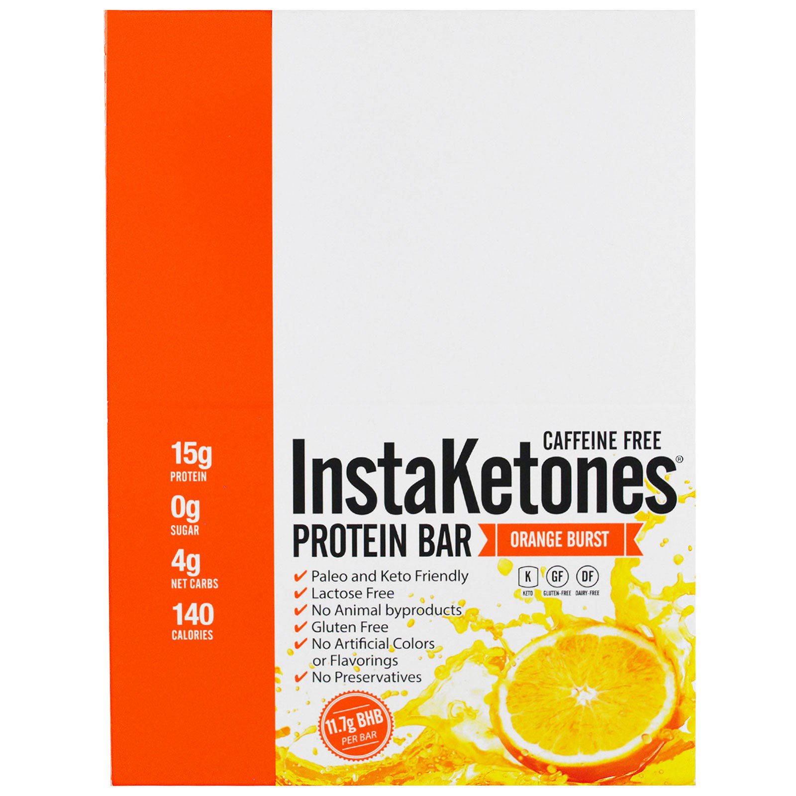 Julian Bakery, InstaKetones Barra de Proteínas, não contém cafeína, Explosão de Laranja, 12 Barras, 1,56 lbs (708 g)