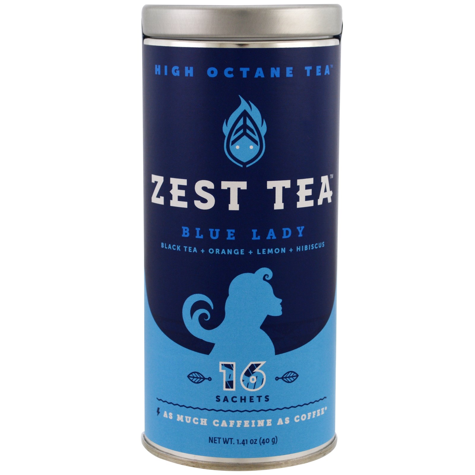 Zest Tea LLZ, Chá de Alta Octanagem, Dama Azul, 16 Sachês, 1,41 oz (40 g)